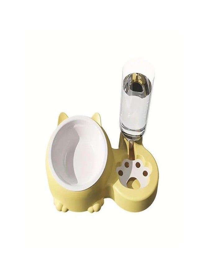 misu Feeding Bowl Drink Bottle pet Water Food Combo tilt Tray Stand Base Feeder Dispenser Holder pet Dish Refill Automatic Clean Smooth Storage Container Setup Easy Yellow - Image 1